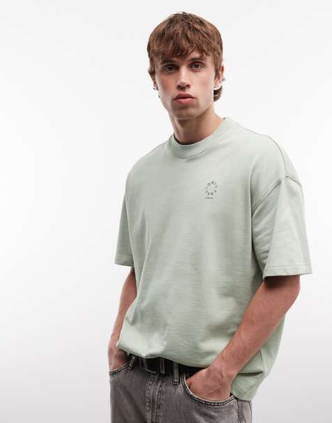 AllSaints Haven small embroidered chest logo t-shirt in light green - view 1