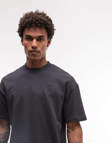 AllSaints Haven small embroidered chest logo t-shirt in washed black - view 1