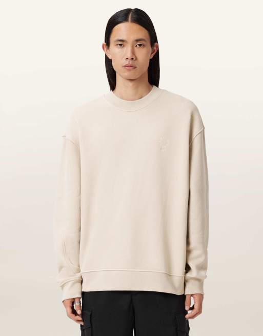 AllSaints – Haven – Sweatshirt in Feder-Taupe mit Rundhalsausschnitt