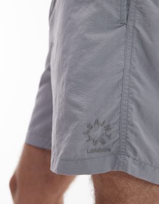 Allsaints Mens Underground Logo-print Recycled-polyamide Swim Shorts Machine Grey
