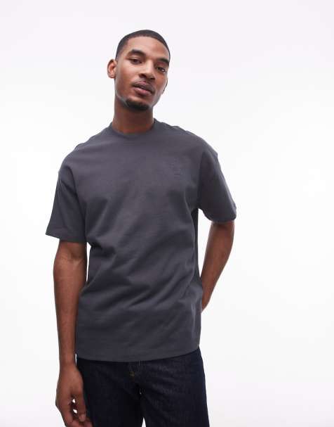 AllSaints – Haven – Szaroniebieski T-shirt z małym haftowanym logo na piersi - view 1