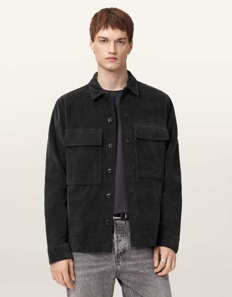 AllSaints – Hawker – Langärmliges Hemd in verblasstem Schwarz - view 1