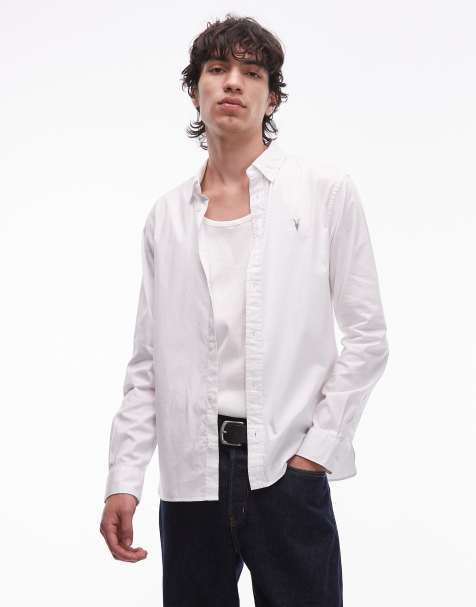 AllSaints – Hawthorne – Biała koszula z długimi rękawami i logo - view 1