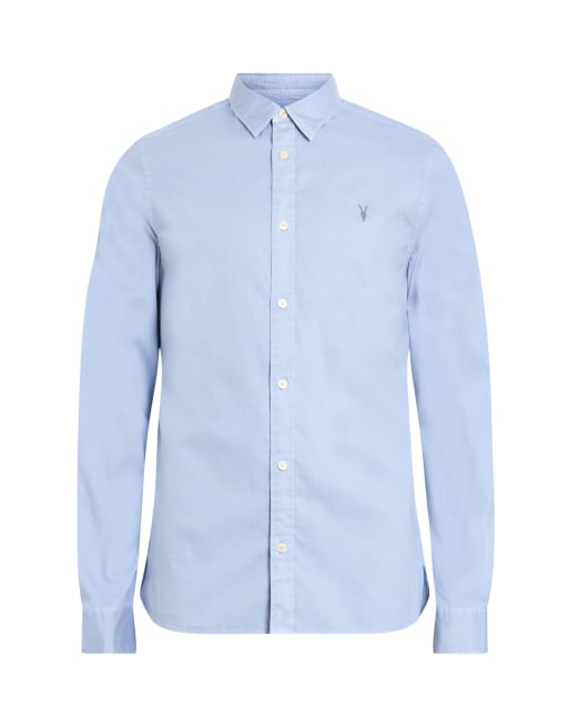AllSaints – Hawthorne – Langärmliges Hemd in Blau