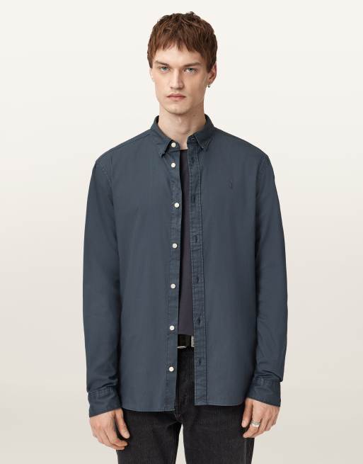 AllSaints – Hawthorne – Langärmliges Hemd in Sunil-Blau