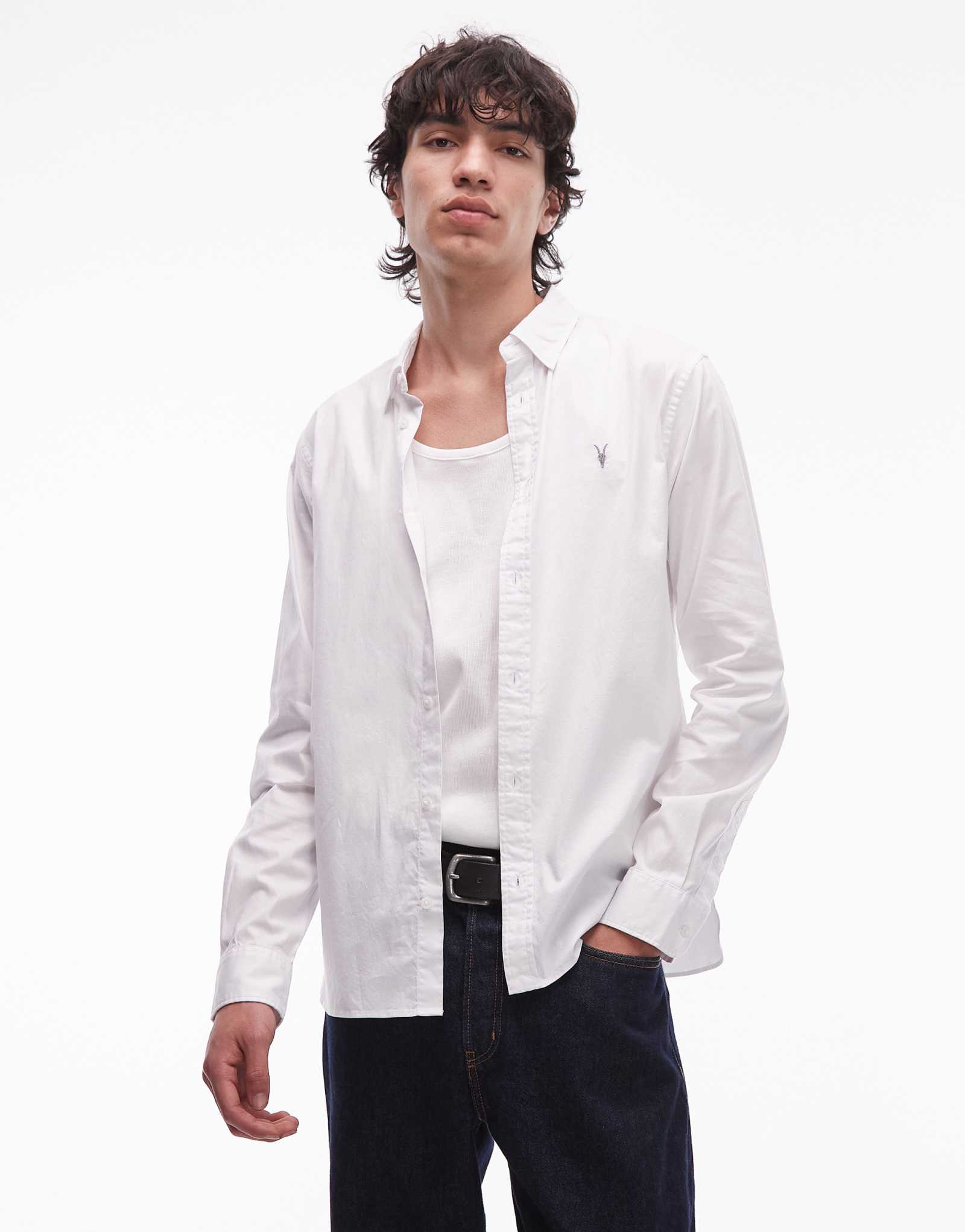 Белая рубашка с логотипом AllSaints Hawthorne с длинным рукавом