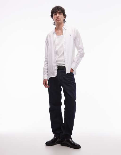 AllSaints Hawthorne long sleeve logo shirt in white, 2 of 5