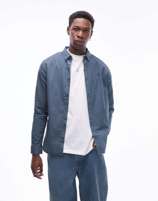 AllSaints - Hawthorne - Overhemd met lange mouwen in asblauw