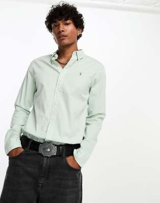 AllSaints AllSaints Hawthorne stretch fit shirt in aquatic blue