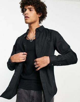 AllSaints Hawthorne stretch fit shirt in black - ASOS Price Checker