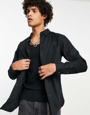 AllSaints Hawthorne stretch fit shirt in black