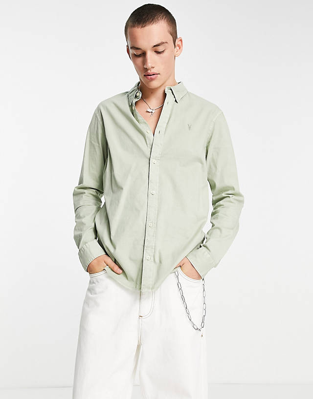 AllSaints - hawthorne stretch fit shirt in light green