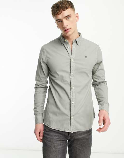 AllSaints Hawthorne stretch fit shirt in soft green