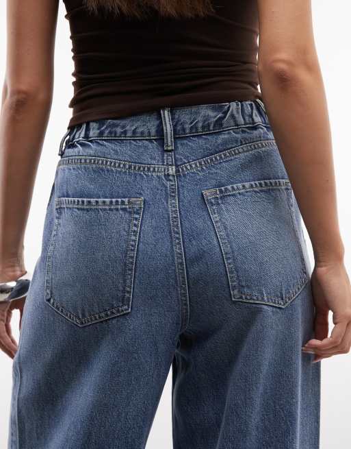 AllSaints – Haze – Mellanblå, tvättade jeans med vida ben och veck, 5 av 5
