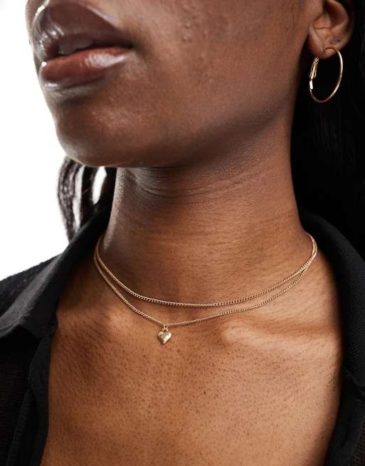 AllSaints heart pendant double chain necklace in gold