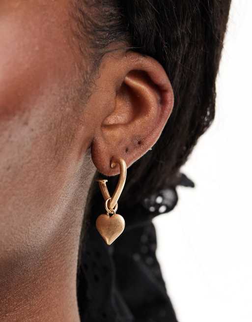 AllSaints heart shape hoop pendant earrings in gold