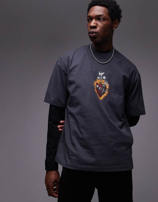 AllSaints Heartfelt back graphic t-shirt in washed black