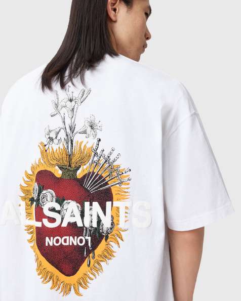 AllSaints – Heartfelt – Biały T-shirt z grafiką na plecach - view 1