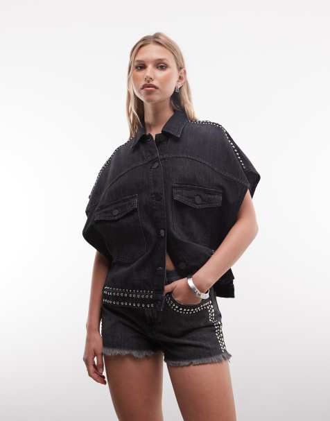 AllSaints – Heidi – Bleksvarta jeansshorts med nitar, del av set - view 1