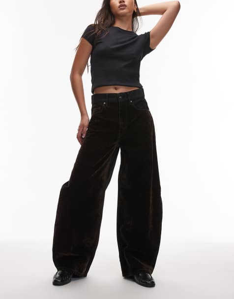 AllSaints – Helena – Bruna, flockade jeans med vida ben - view 1