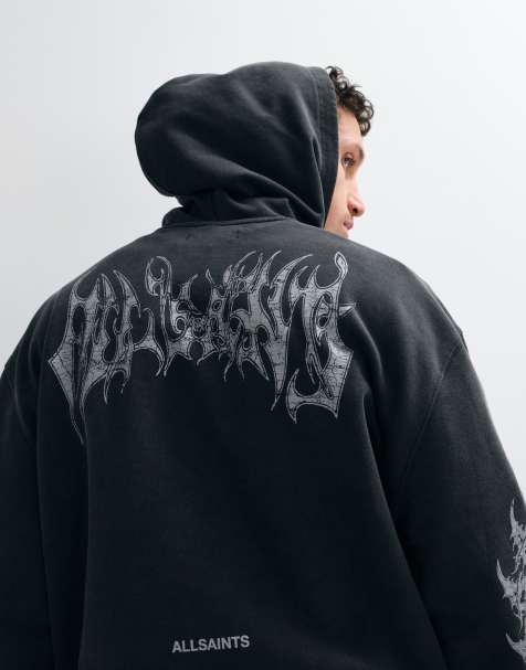 AllSaints - Helvette Oth - Felpa con cappuccio nero slavato con stampa grafica del logo sul retro - view 1