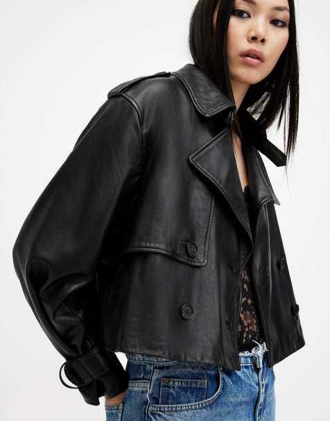 AllSaints – Hendry – Kurzer Trenchcoat in Schwarz - view 1