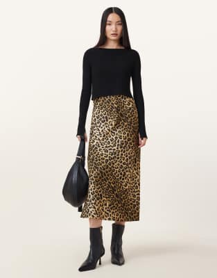 AllSaints - Hera - Kleid in Schwarz mit Leopardenmuster