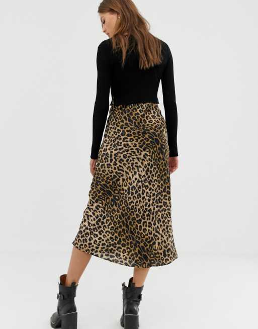 AllSaints Hera Leopard midi dress with detachable jumper ASOS