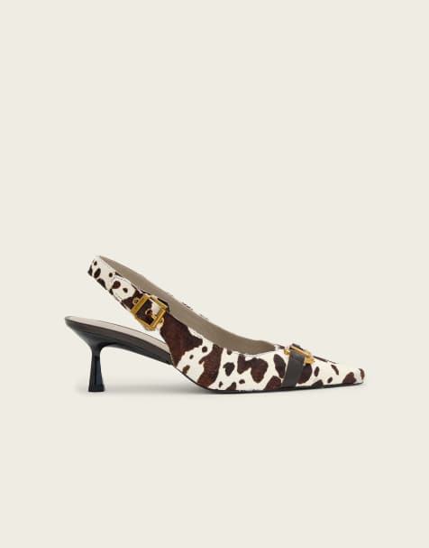 AllSaints - Hera - Slingback pumps met hak en koeienprint in crème - view 1