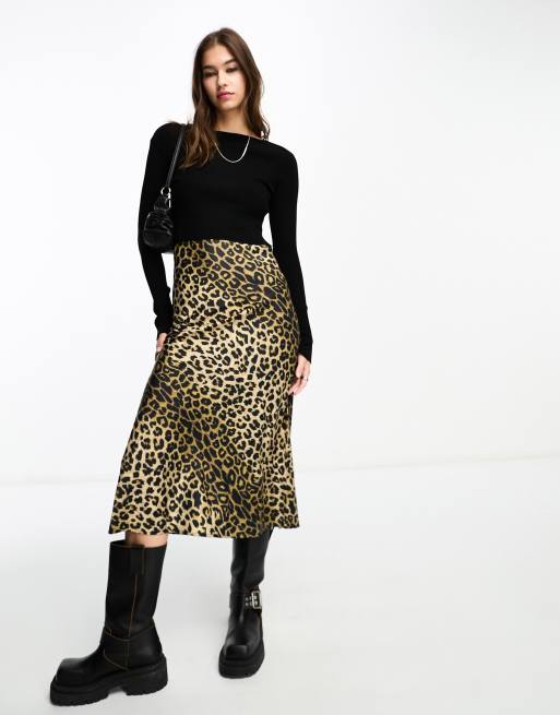 AllSaints - Hera - Vestito sottoveste midi e maglione 2 in 1 nero e leopardato, 4 di 4