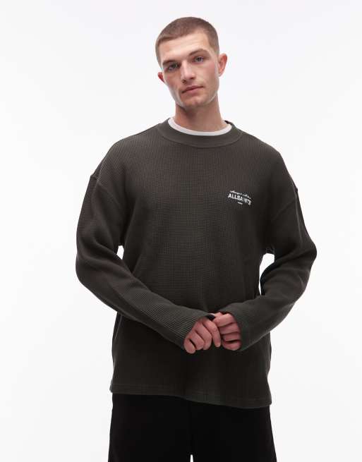 AllSaints – Herald – Grön, våfflad t-shirt med långa ärmar, 3 av 5
