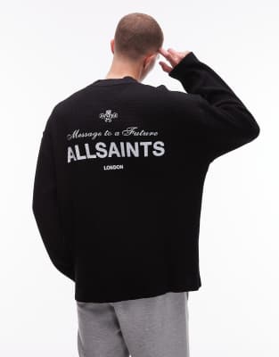 AllSaints Allsaints herald long sleeve waffle t-shirt in black