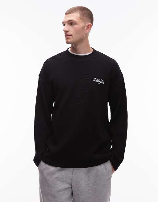 Allsaints herald long sleeve waffle t-shirt in black
