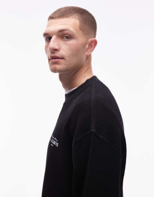 Allsaints herald long sleeve waffle t-shirt in black