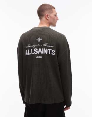 AllSaints Allsaints herald long sleeve waffle t-shirt in green