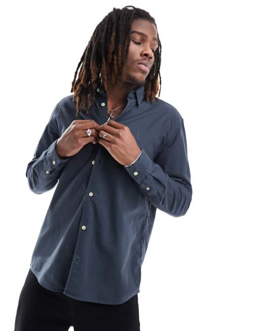  AllSaints Hermosa long sleeve fitted shirt in dark blue