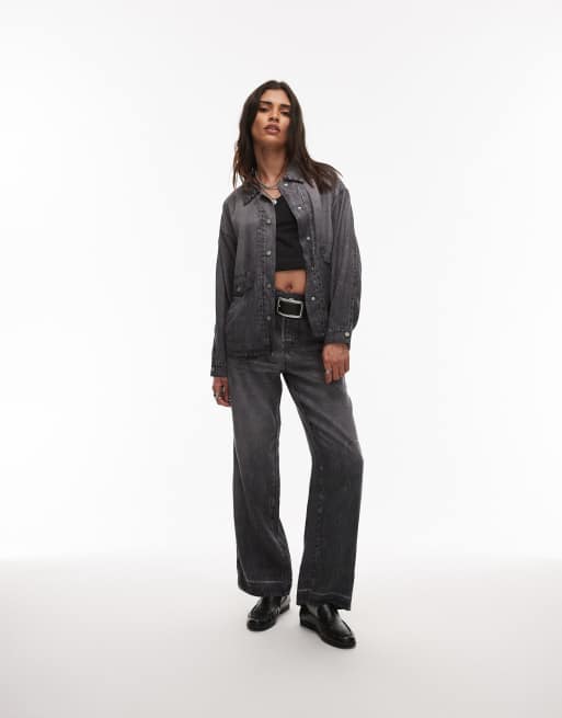 AllSaints Hettie denim button down shacket in grey, 3 of 4