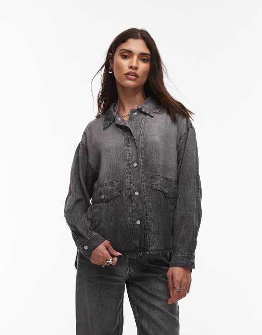 Allsaints hettie denim shacket in gray