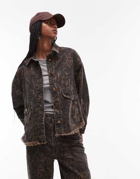 AllSaints Hettie denim shacket in leopard - view 1