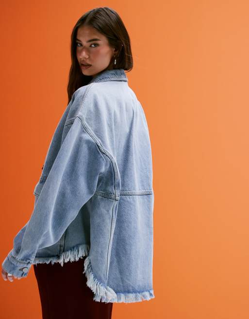 Allsaints hettie denim shacket in light indigo | ASOS