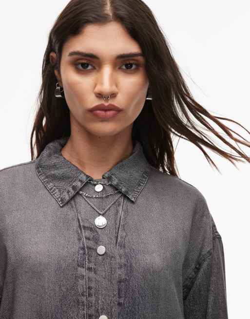 AllSaints - Hettie - Denim shacket met knoopsluiting in grijs, 2 van 4