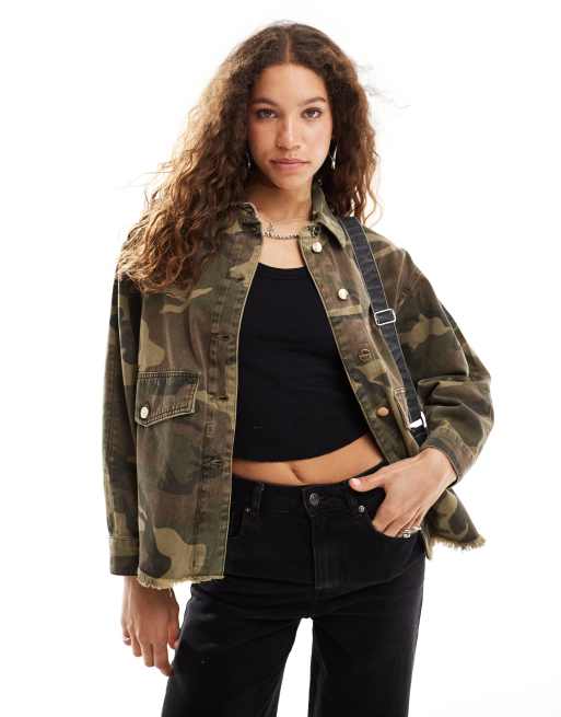 AllSaints Hettie shacket in green camo | ASOS