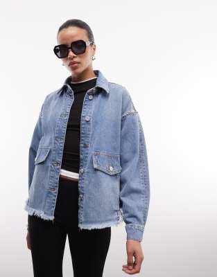 Allsaints Hettie Studded Vintage Wash Denim Jacket In Blue