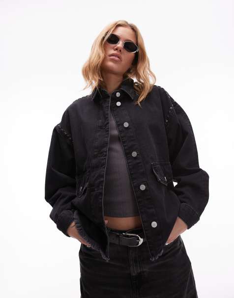 AllSaints Hetty studded shacket in black - view 1