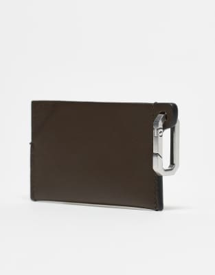 Allsaints Leather Hex Card Holder In Brown