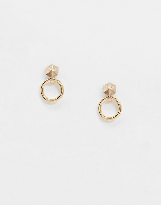 AllSaints hexagon and circle drop stud earrings in gold