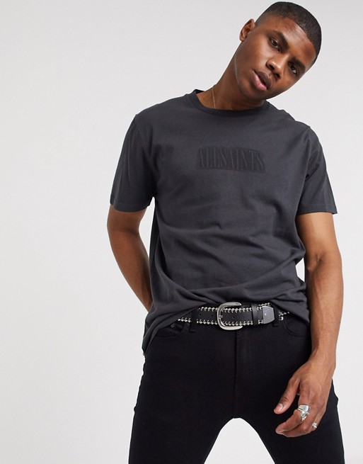 AllSaints Highway tonal text logo t-shirt in washed black