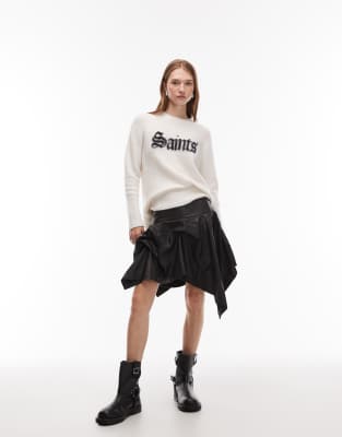 Allsaints Hitch Lea Ruffle Leather Mini Skirt In Black