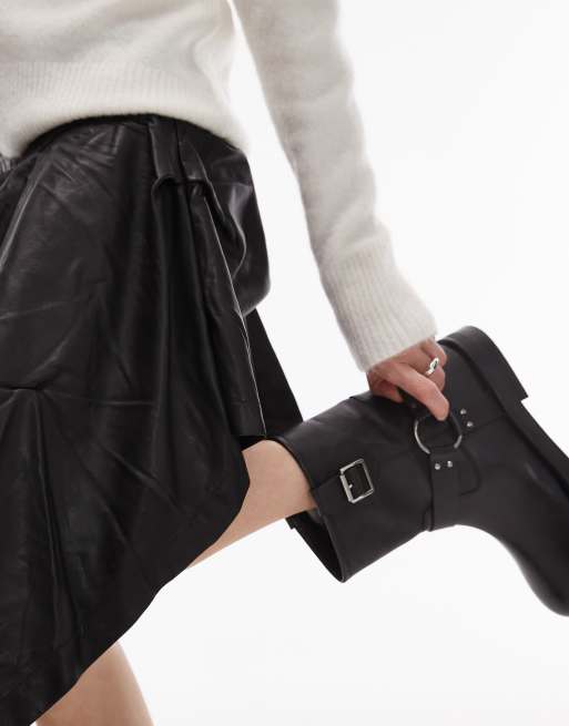 AllSaints Hitch Lea ruffle leather mini skirt in black , 4 of 5
