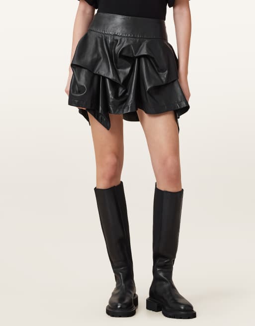 AllSaints – Hitch – Lederrock in Schwarz